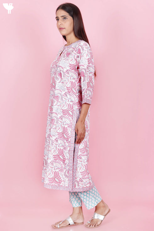 Bizzy Lizzy Kurta Pant Set With Kota Dupatta In Block Print